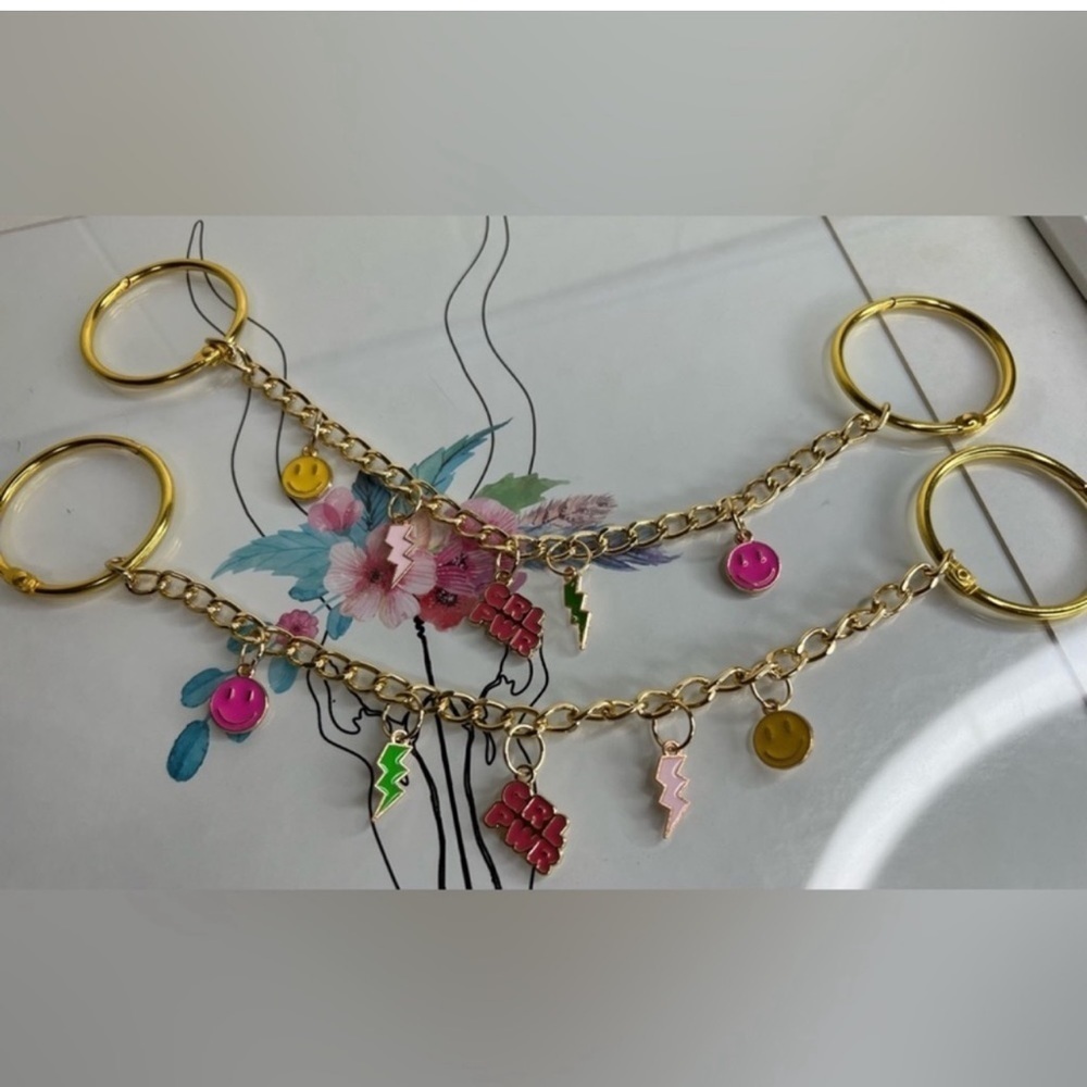 Croc Charm Chains Gold Girl Power/Lightning Bolt/Smiley